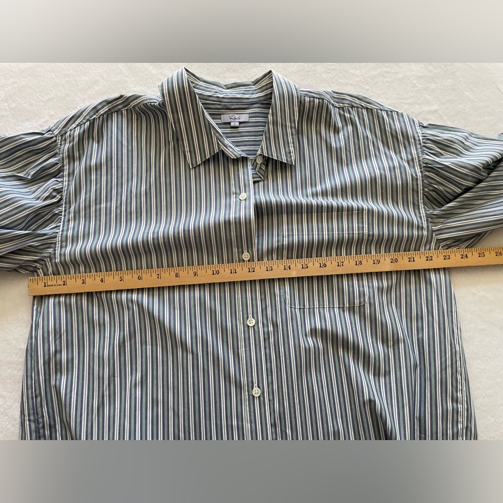 Rails Janae Bank Stripe Blue and Green Cotton Balloon Sleeve Shirt Size Large - Picture 6 of 13
